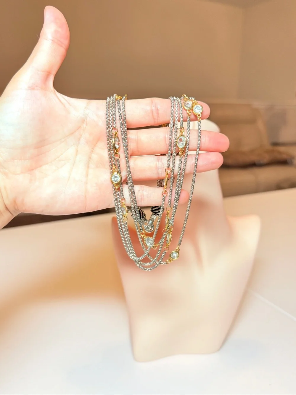 Italian Design 18Kt Gold Plated Silver and Gold Crystals Necklace